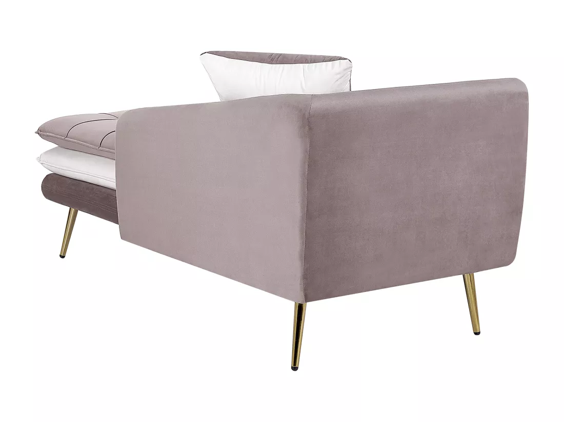 Chaise longue en velours marron clair / blanc et pieds dorés GONESSE