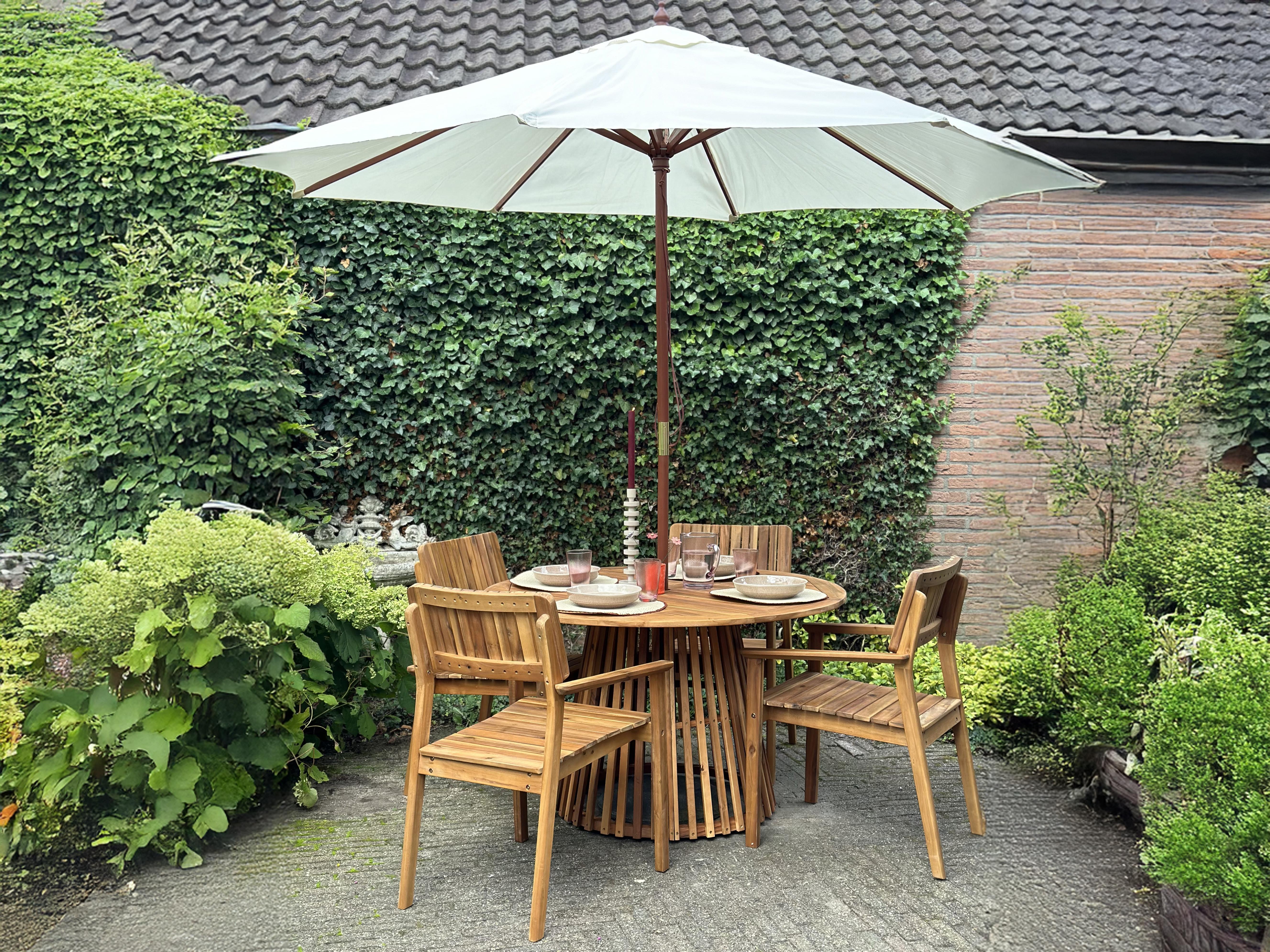 Tuinset 4-zits AGELLO met parasol (12 opties) Acaciahout Bruin