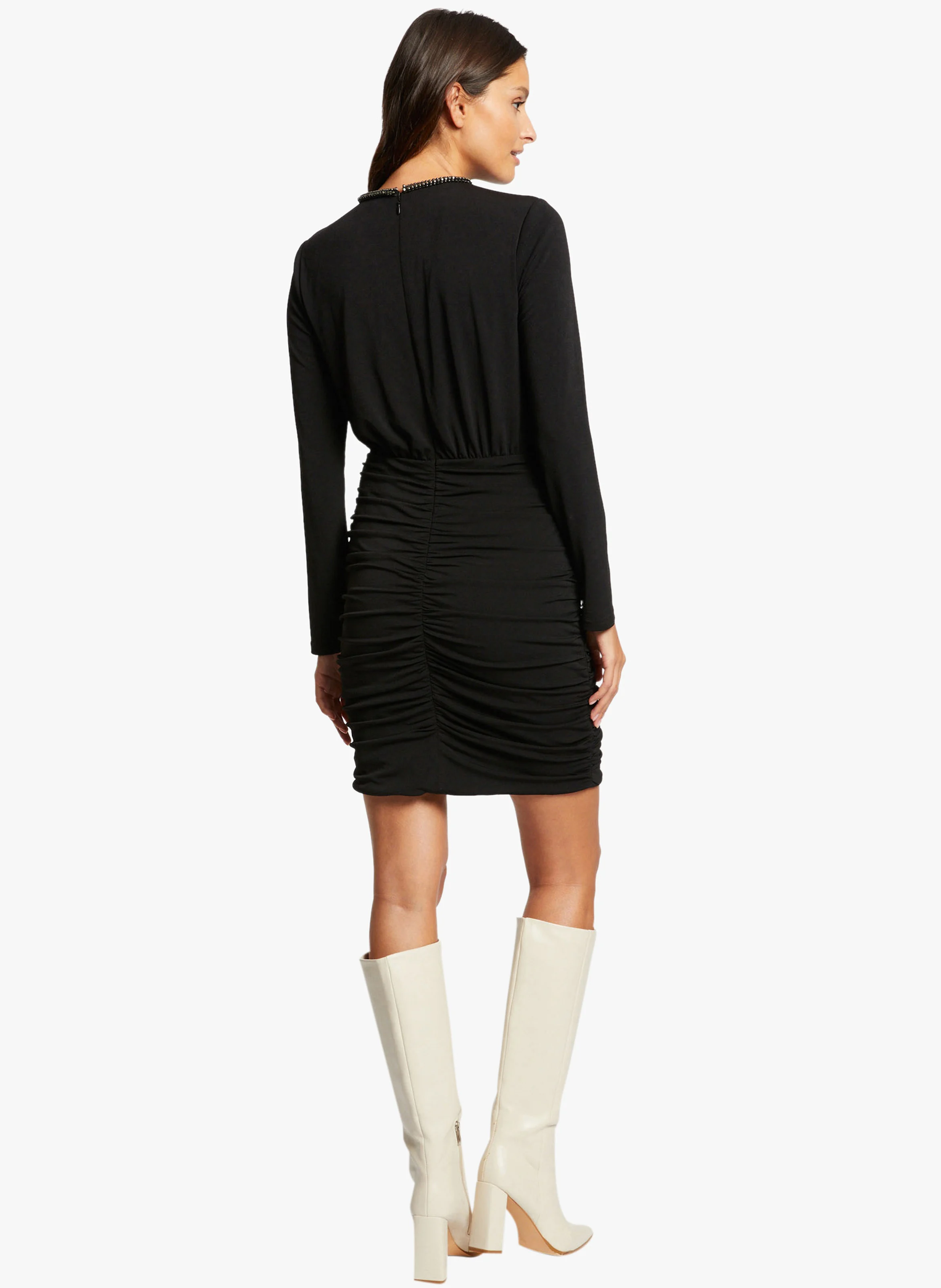 RJULIA - Robe courte col rond froncée| Noir