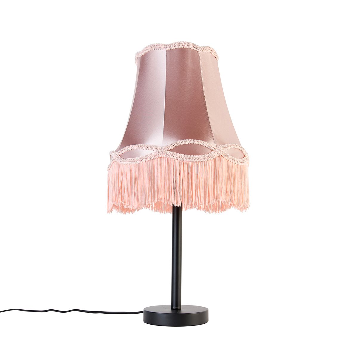 Klassieke tafellamp zwart met granny kap roze 30 cm - Simplo