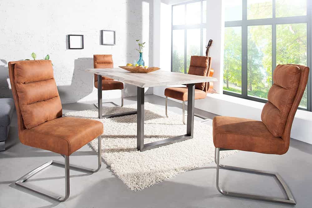 Design Freischwinger Stuhl COMFORT hellbraun mit Edelstahl-Gestell
