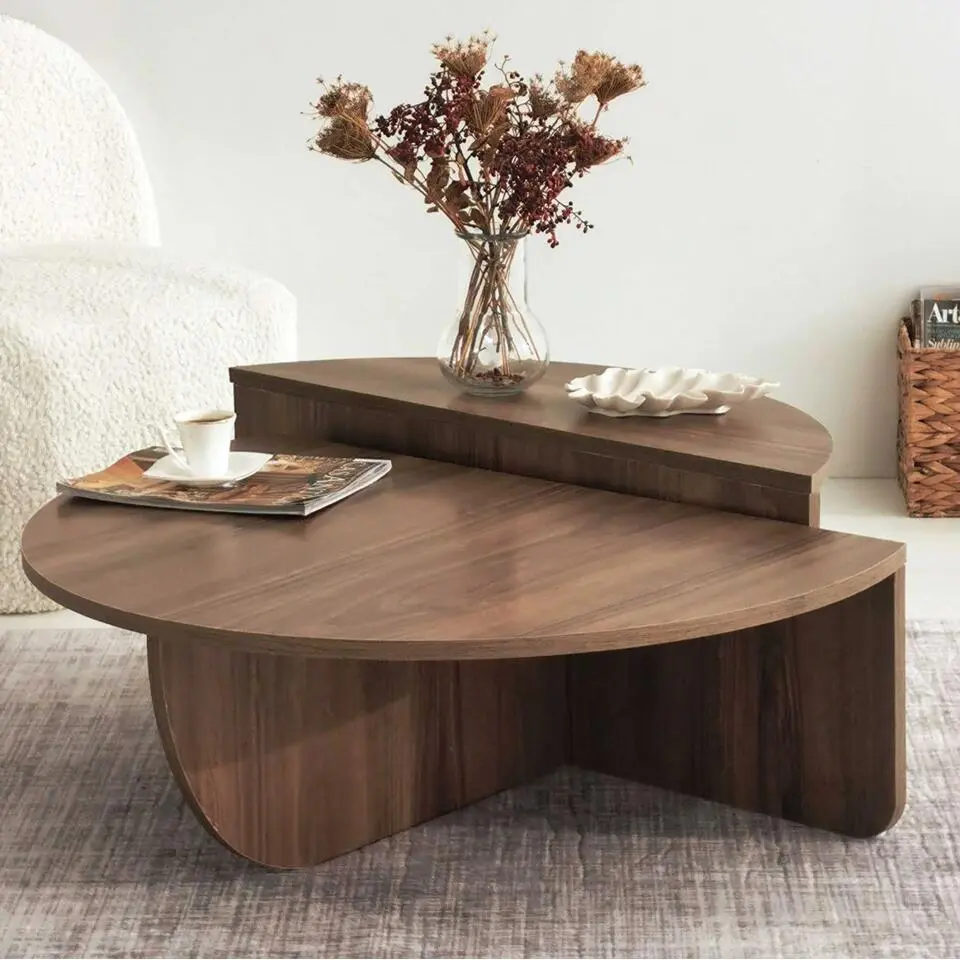 Salontafel Rond 90cm - Walnoot Bruin Melamine - Podium