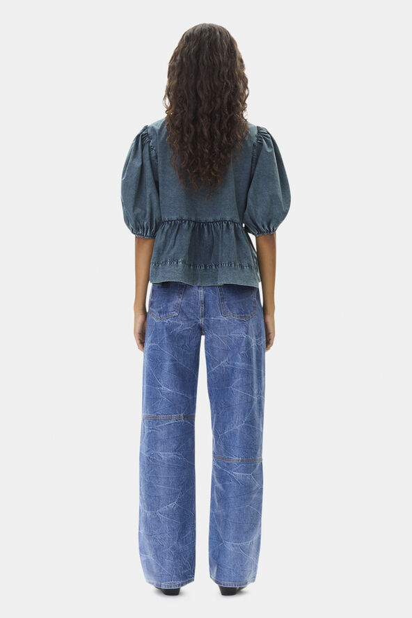 Ganni Cotton Poplin Peplum Blouse Sky captain