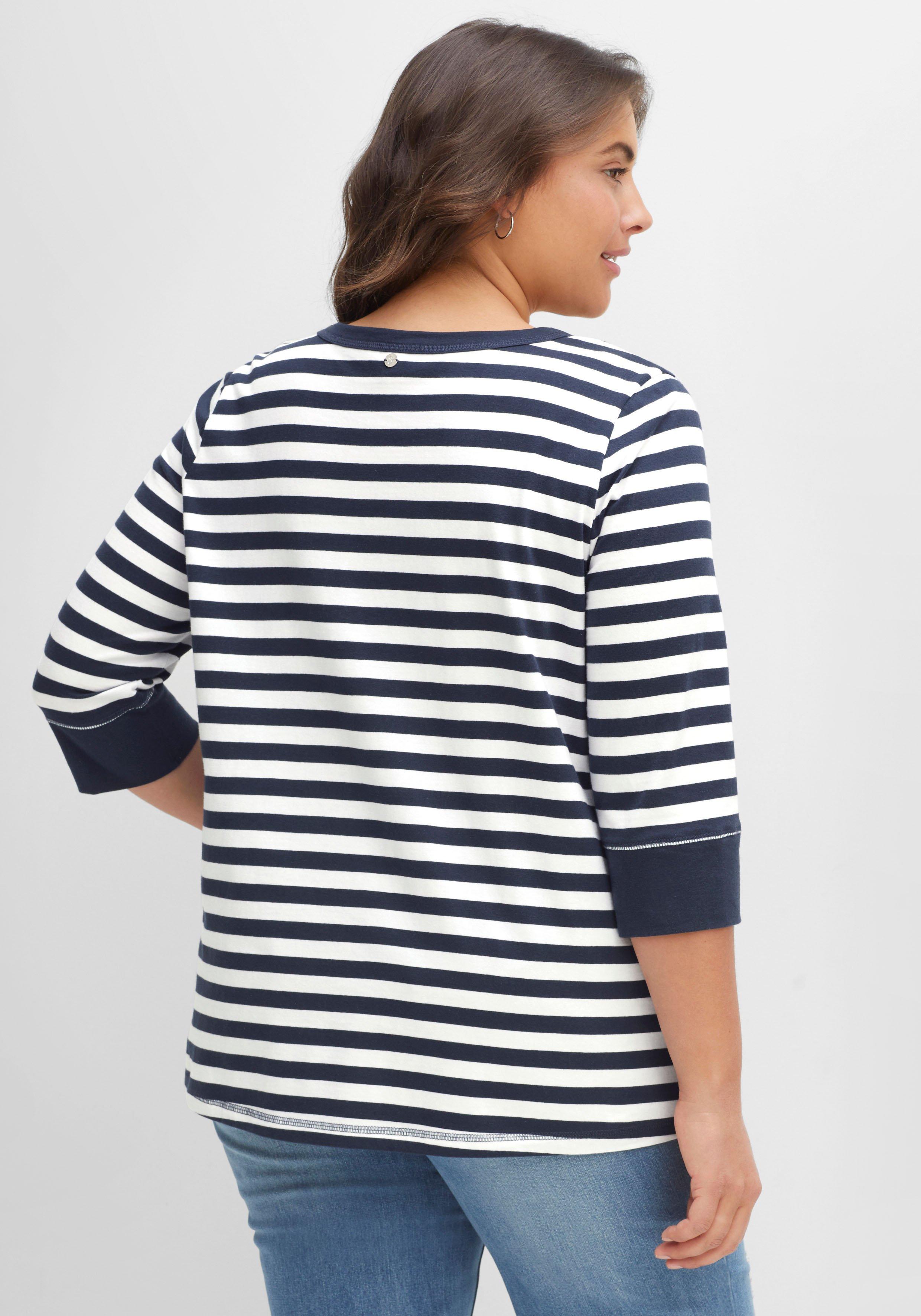 Shirt aus Jersey, mit Streifenmuster und 3/4-Arm