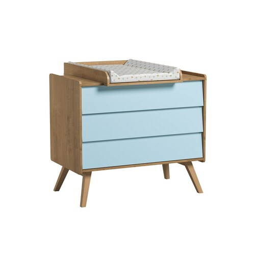 Chambre DUO VINTAGE Lit 70x140 Commode Bois Bleu - VOX