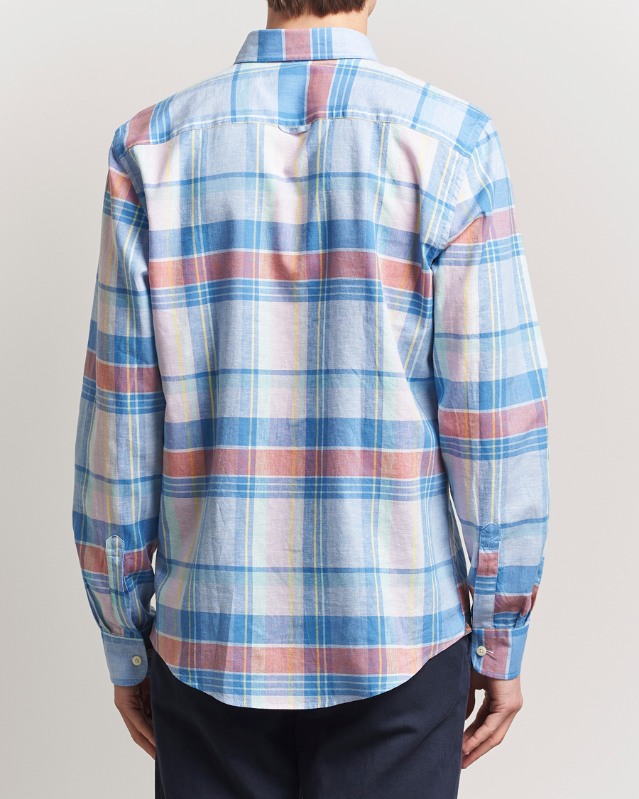 Morris Happy Linen Checked Shirt Blue