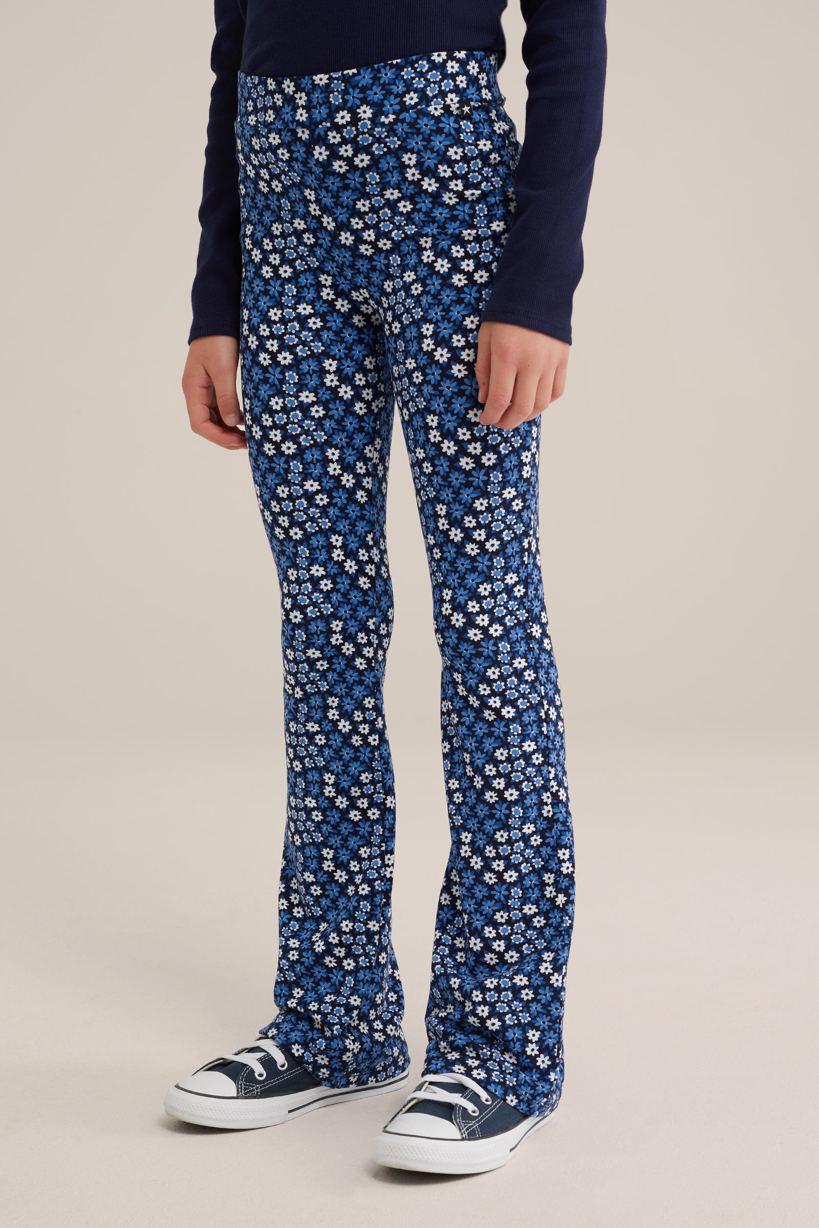 Meisjes flared legging met dessin WE Fashion Blauw