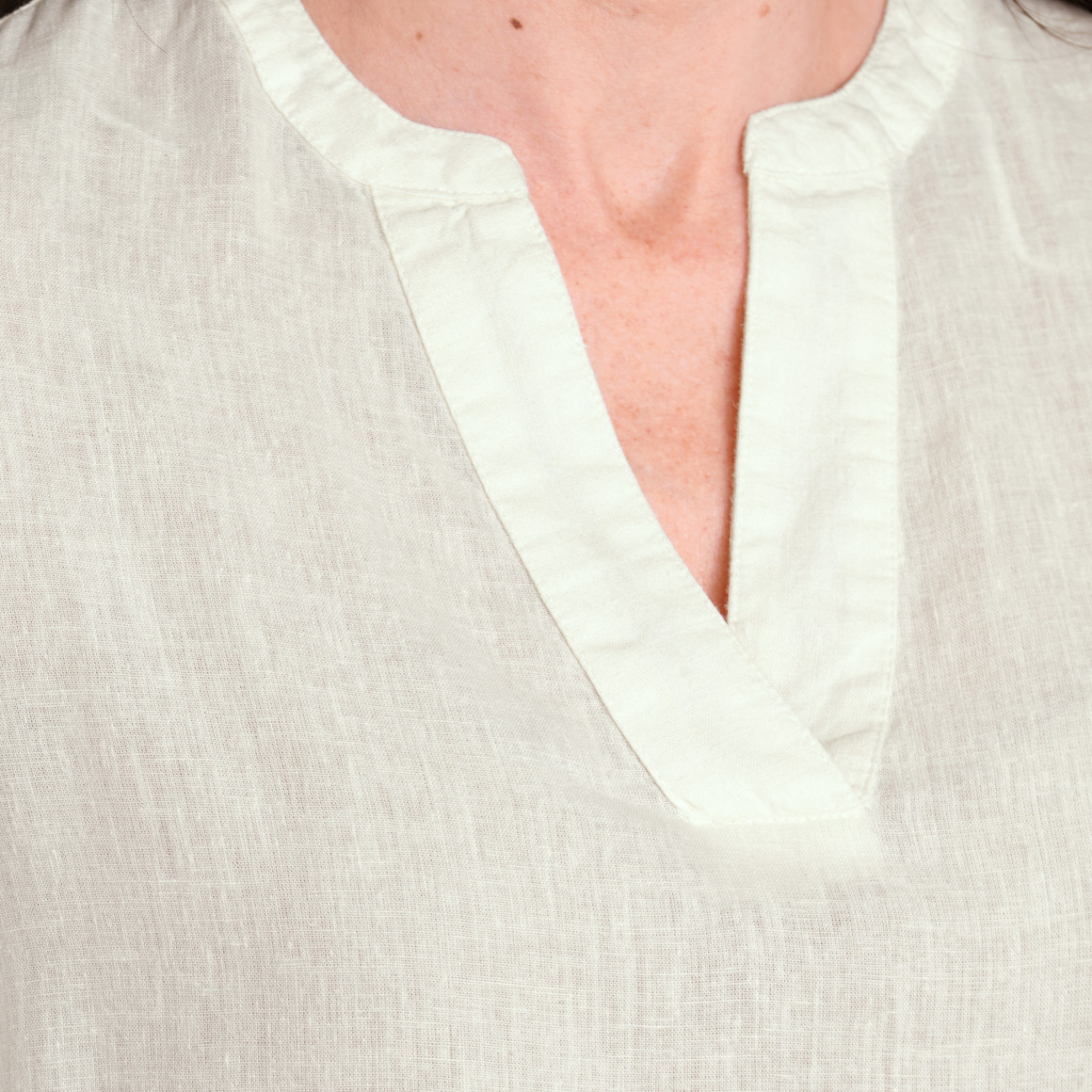 Gina Benotti Damen Leinen-Bluse mit kurzem Stehkragen creme