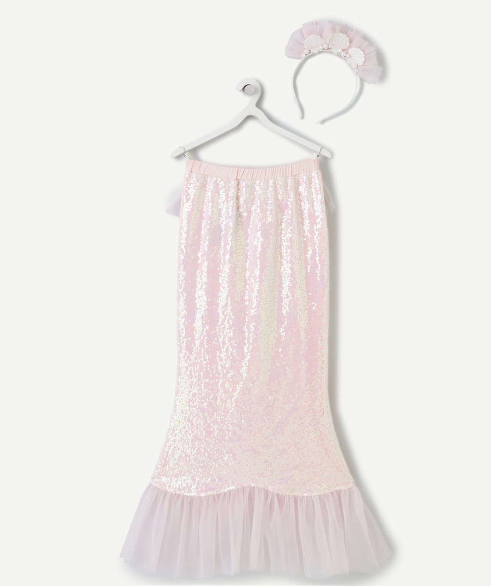 DÉGUISEMENT DE SIRÈNE AVEC JUPE LONGUE ET SERRE-TÊTE ROSE AVEC TULLE ET SEQUINS