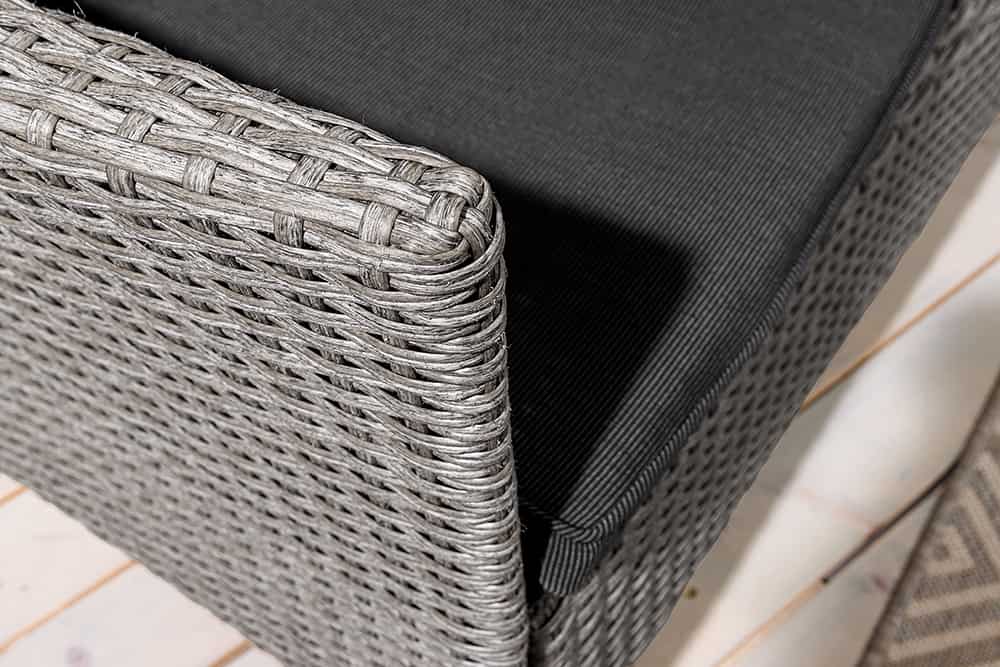 Moderne Gartenbank PORTOFINO 140cm grau Polyrattan Outdoor Sitzbank mit Tisch wetterfest