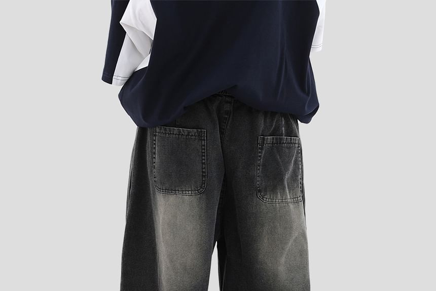 Banash - Mid Rise Washed Wide Leg Jeans