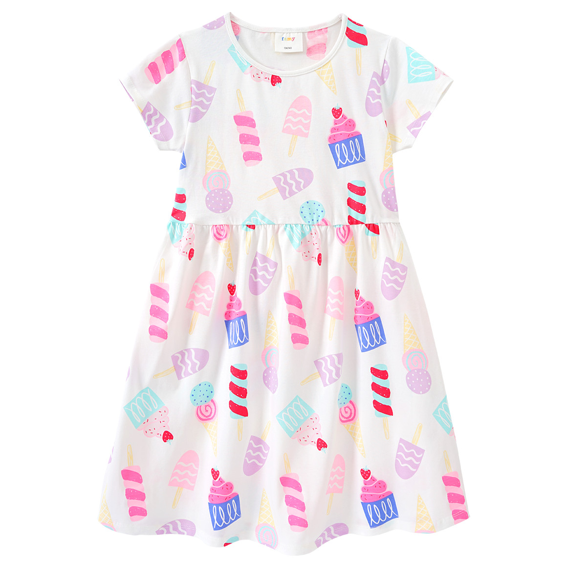 Famy 2 Mädchen Kleider mit bunten Motiven rosa / weiss