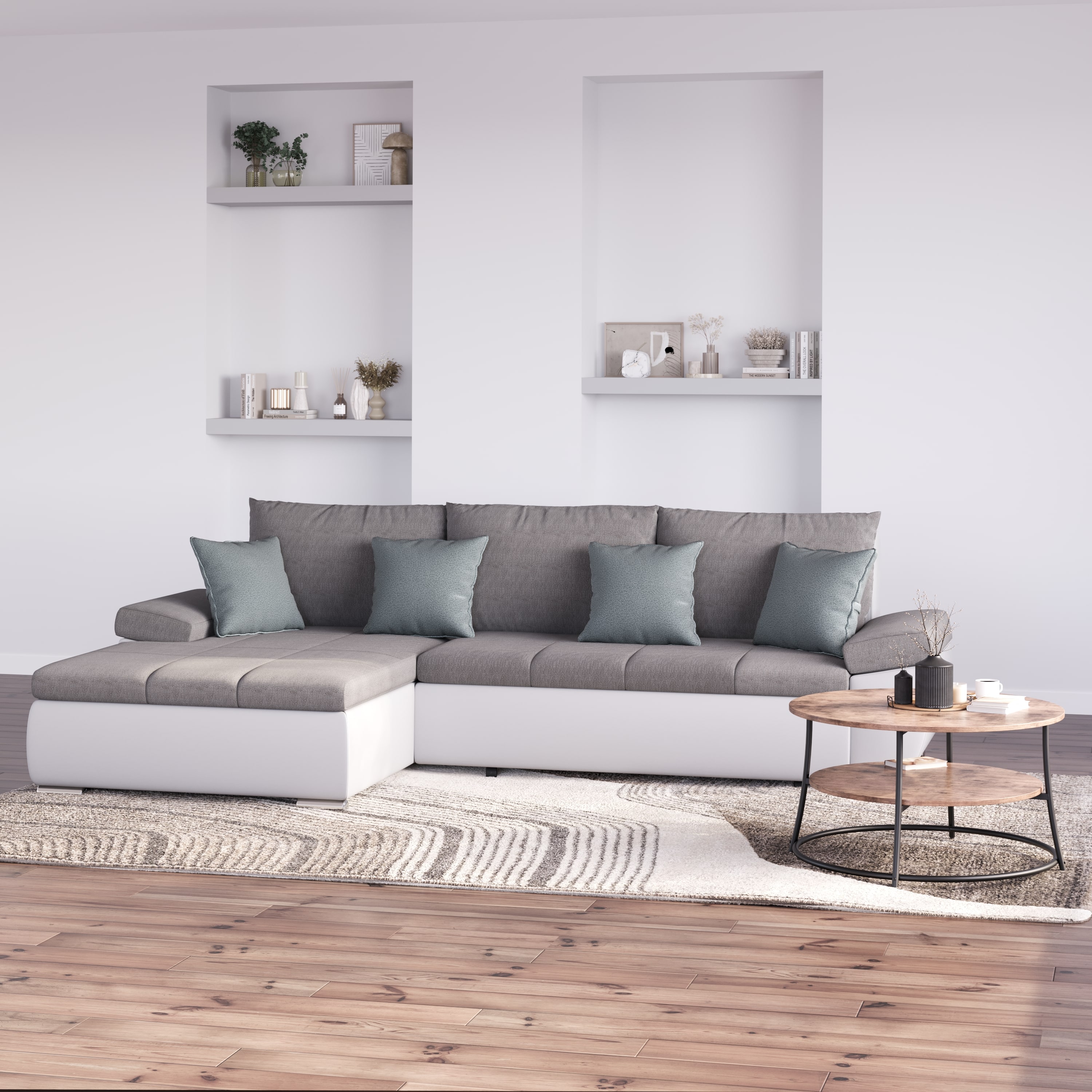 Ecksofa mit Schlaffunktion KIRA links weiss/grau