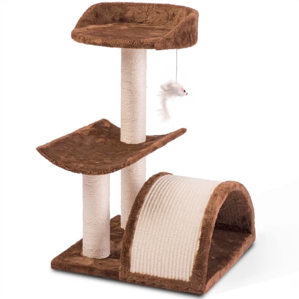 Kattehus med skrapebrett, 58 cm, Brun – Pethaus DR-254
