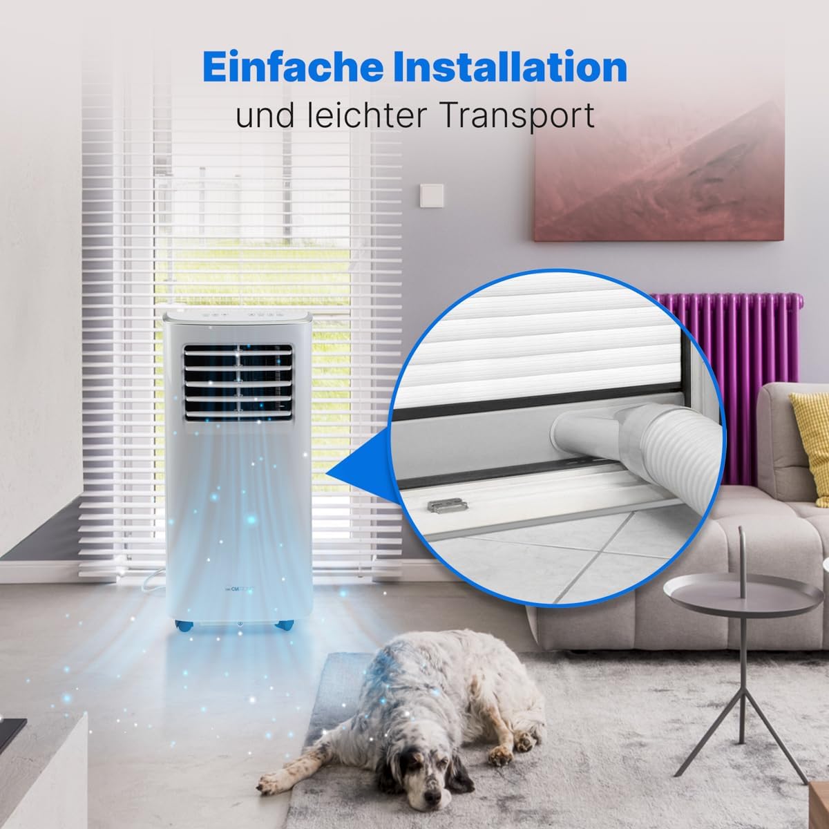 Clatronic® Klimaanlage | mobiles Klimagerät | für Räume bis ca. 28qm | Kühlen, Entfeuchten, Ventilieren | mobiles Klimagerät leise | 7.000 BTU | Klimaanlage mobil | mit Timer | CL 3831