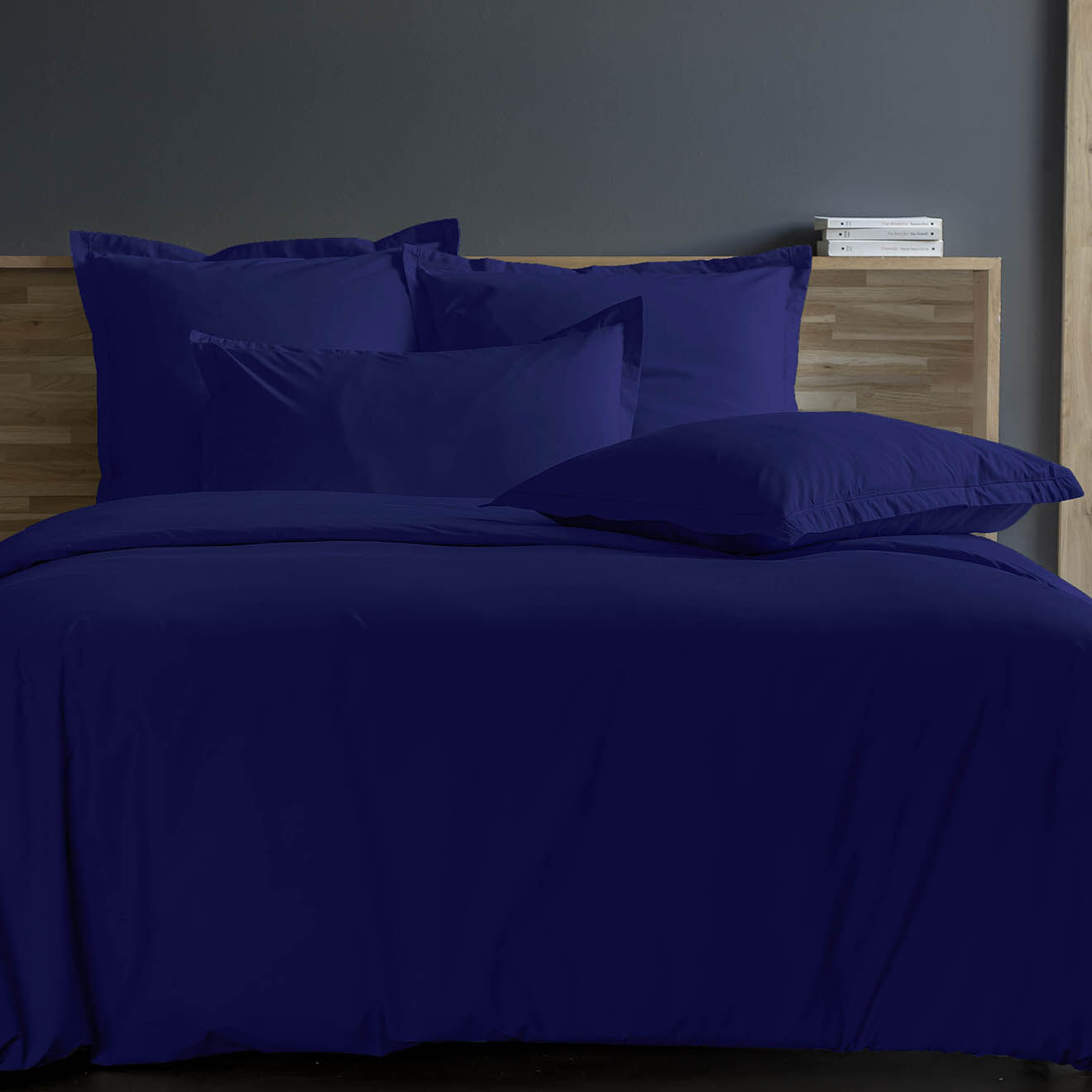 United by PDC Housse de couette 100% Satin de Coton bleu marine