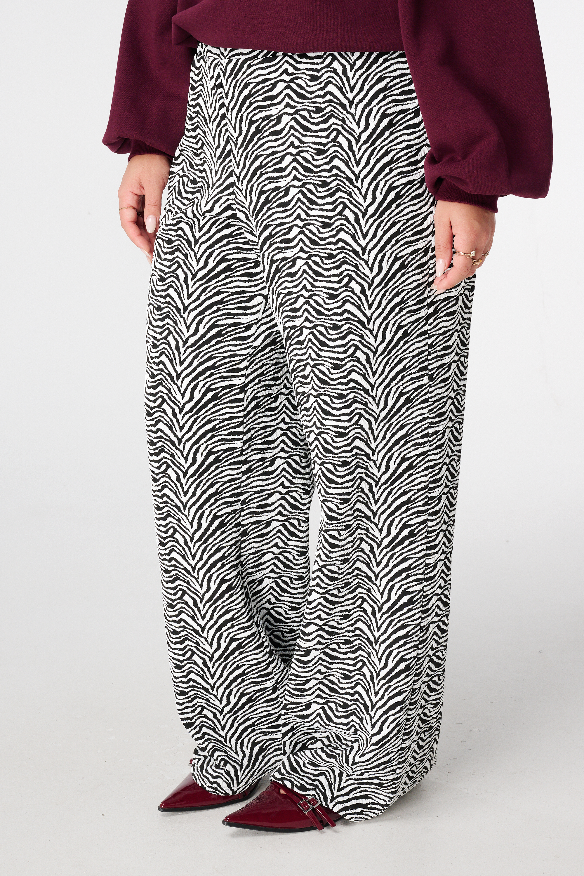 Wijde broek met zebra print Multi zwart-wit