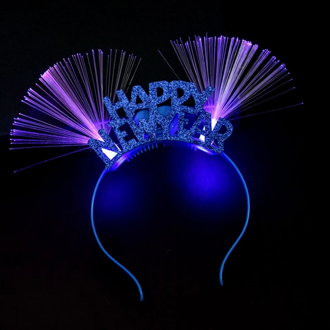 LED Happy New Year Haarreif Silvester Party Accessoire Leuchtender Haar Schmuck (inkl. LR1130 Batterien) - Assortiert