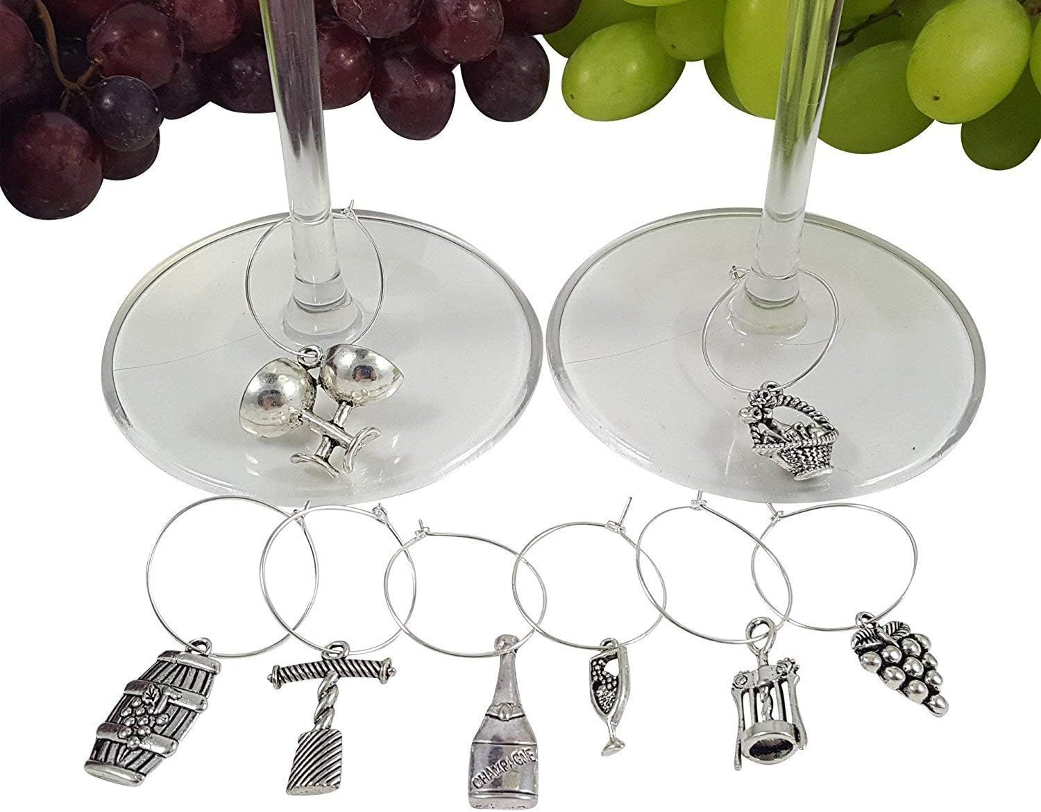 (10er Set) Glas Markierer Wiederverwendbare Trinkglas Wein Charms Markierungs Anhänger - Silber