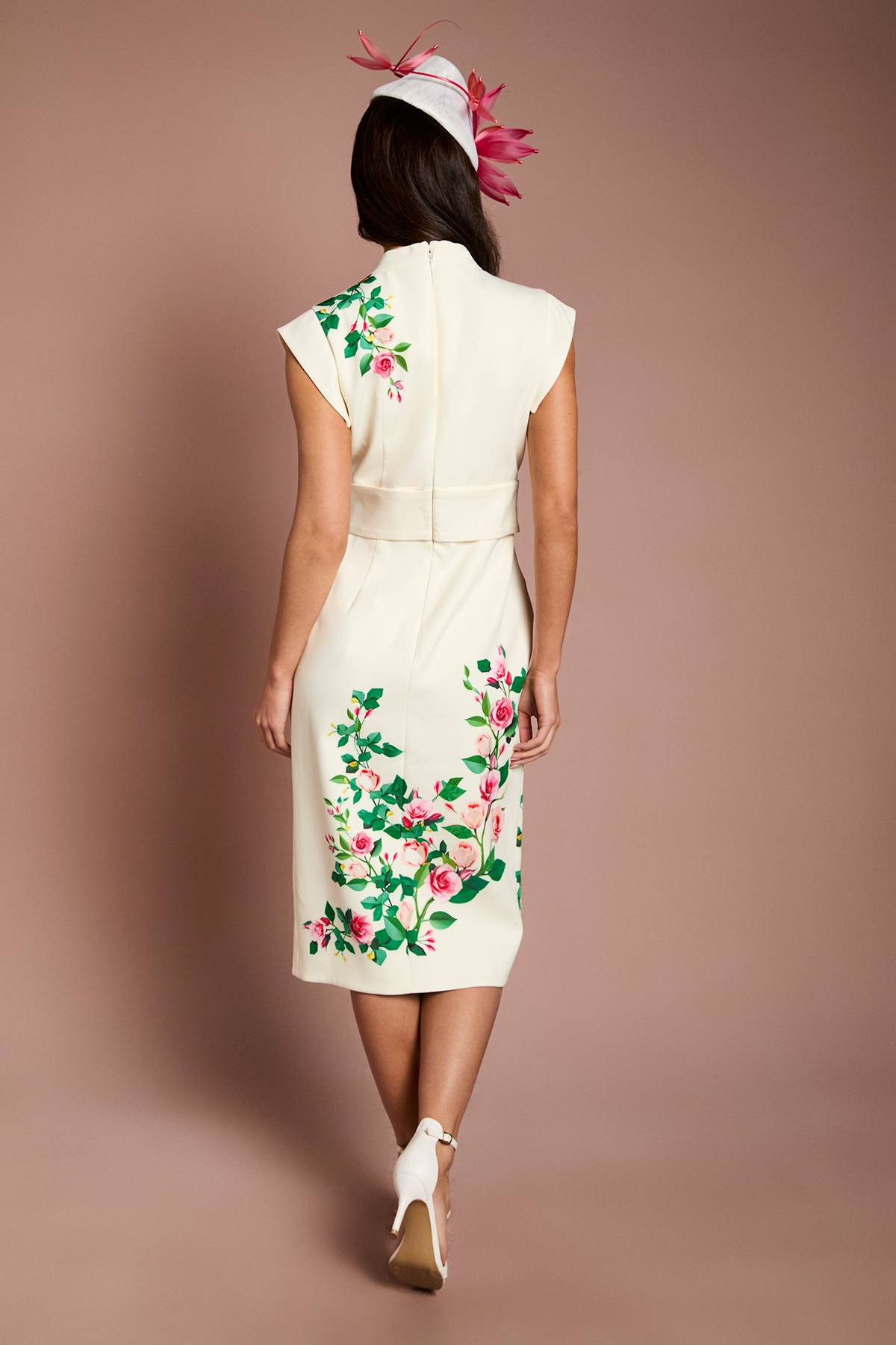Coast Robe Midi Ajustée Lisa Beige À Taille Nouée Portefeuille