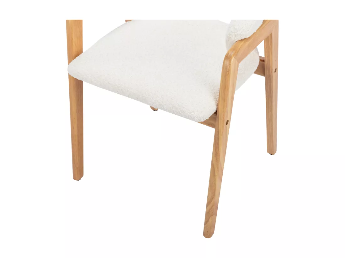 Lot de 6 chaises avec accoudoirs en tissu bouclette et bois d'hévéa - Blanc et naturel - SOLUNA