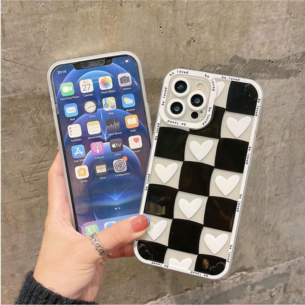 iPhone 14 Pro Max Gummi Case Hülle Kameraschutz im Schachbrettmuster - Schwarz / Weiss