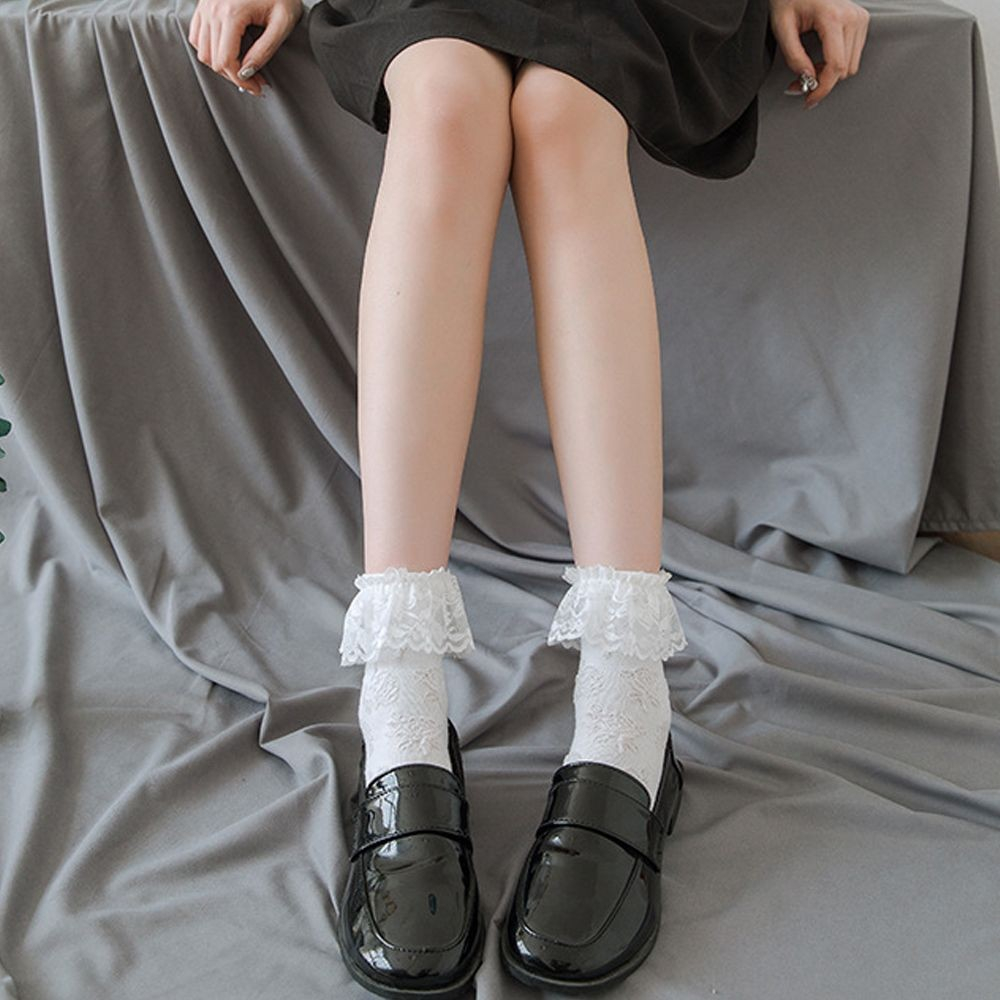 (1 Paar) Baumwoll Socken Spitzen Füsslinge (One Size) - Spitze