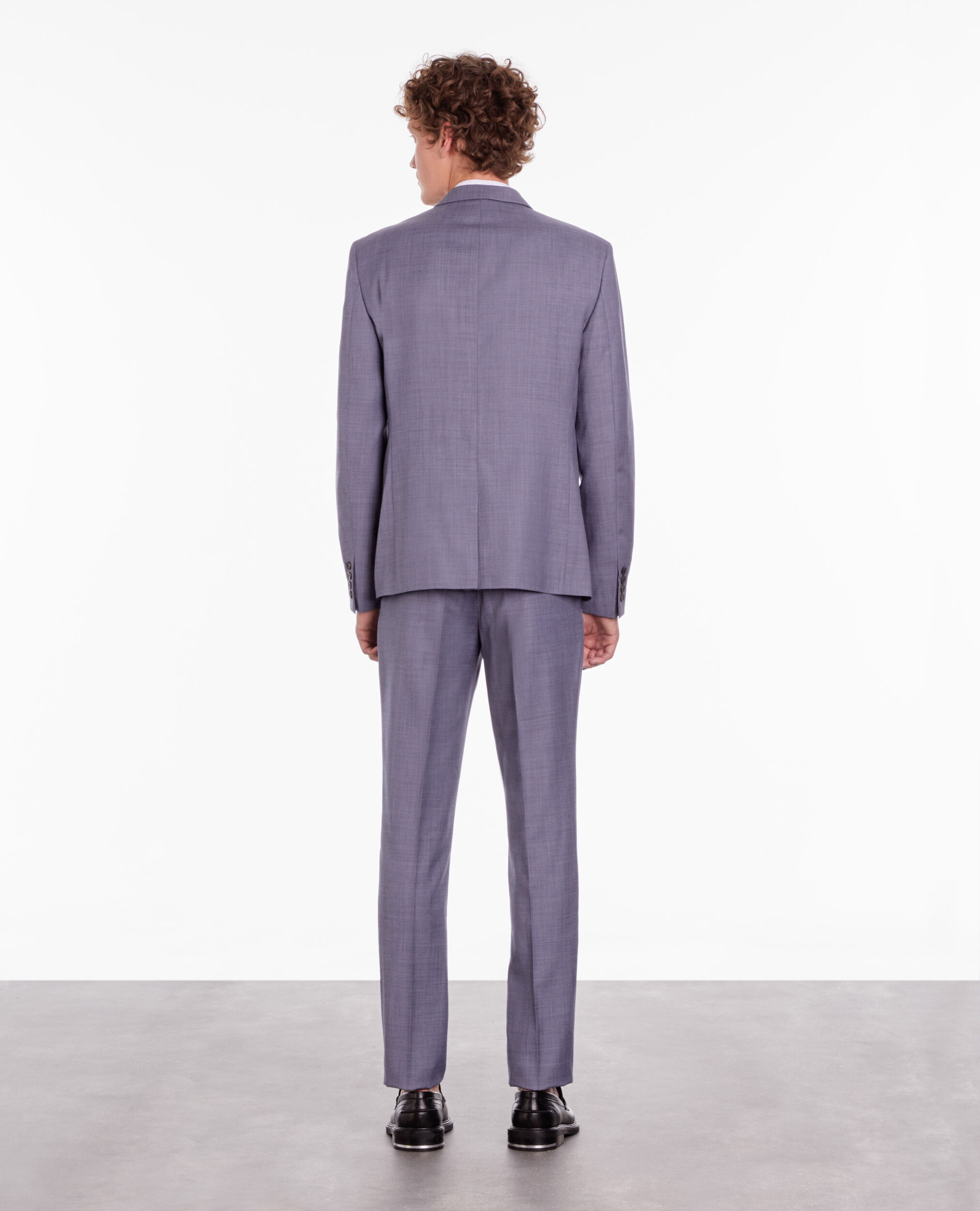 Veste de costume en laine à carreaux gris et bleus