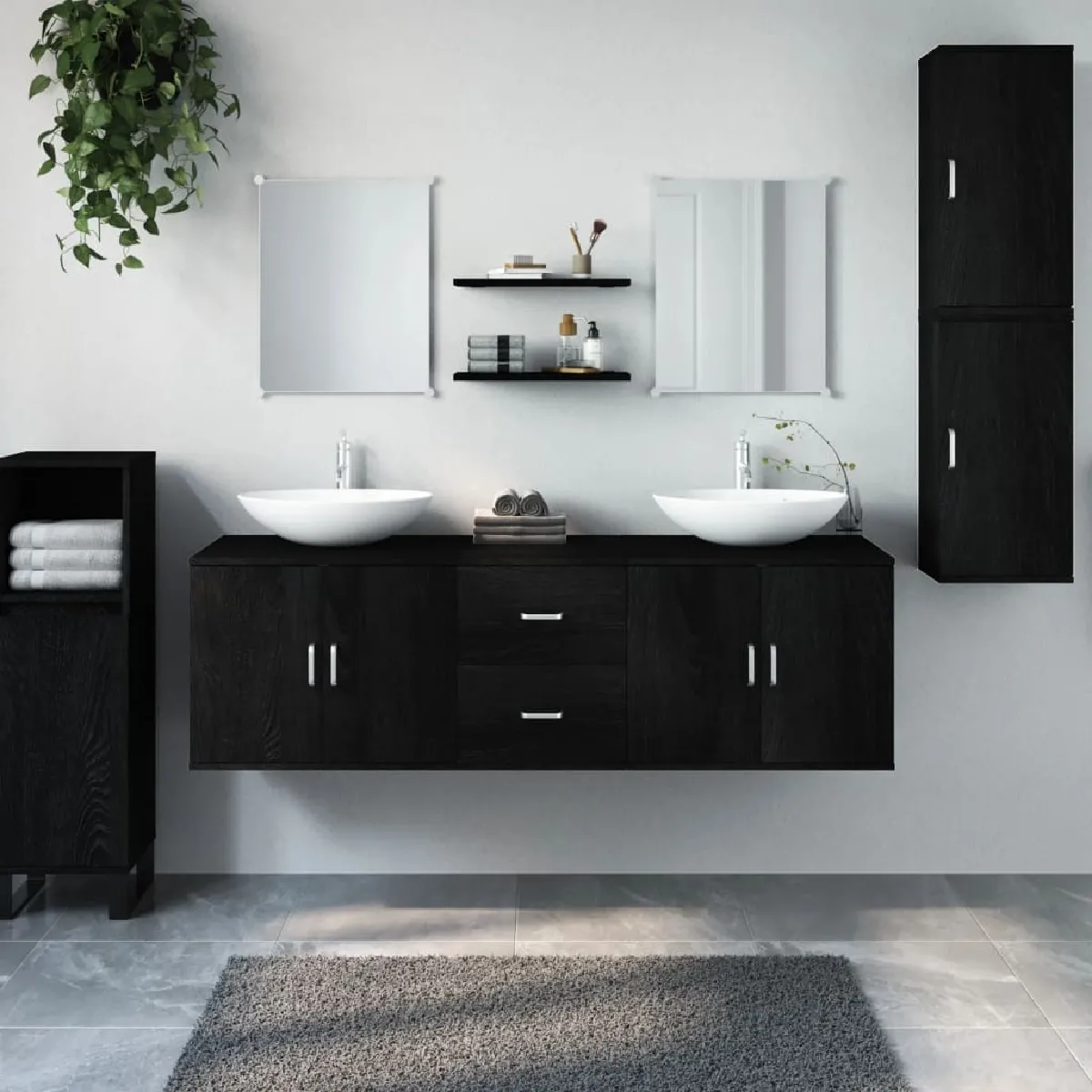 VidaXL Ensemble meubles salle de bain 7 pcs - Noir