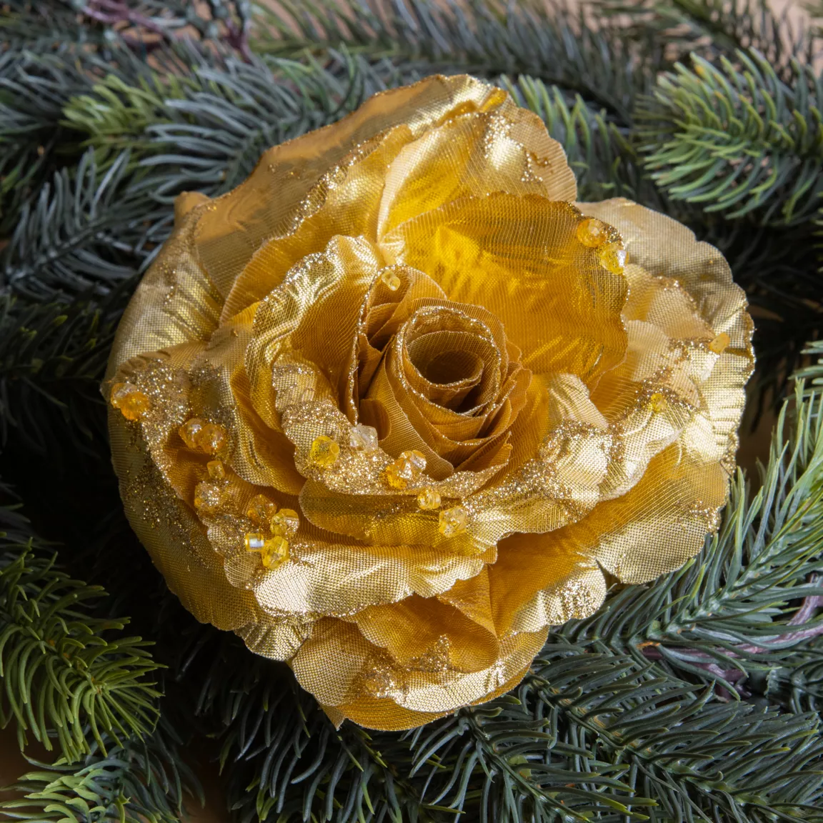 Fleur décorative sur pince (D14 cm) Rosace Or
