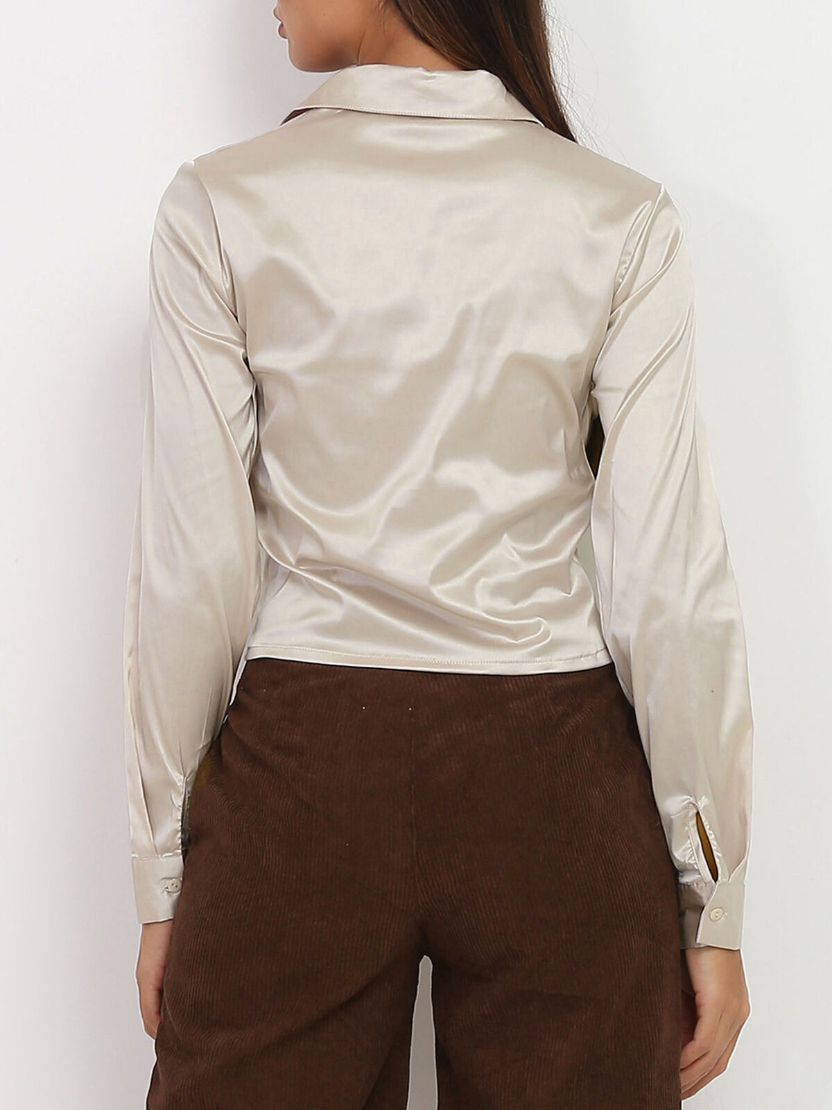 Chemisier satiné à fronces- Beige
