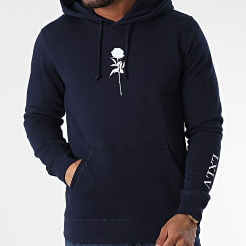 Sweat Capuche Chest Roses Bleu Marine Blanc
