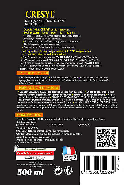 Désinfectant bactéricide fongicide Cresyl Spado 500ml