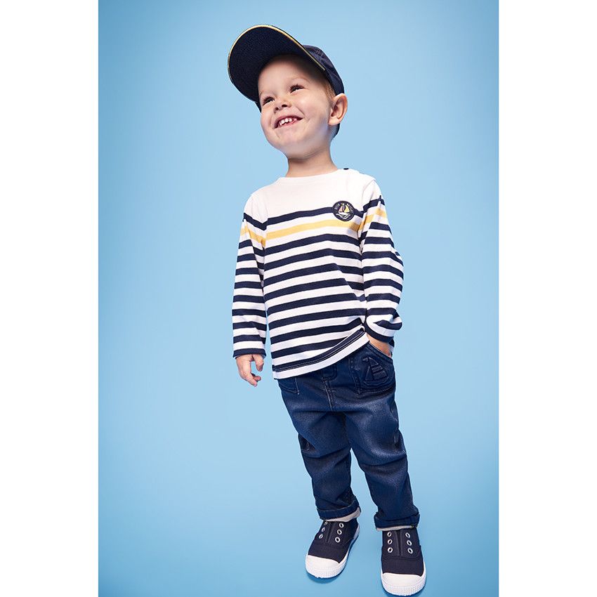 Jean en denim avec print embossed voilier pour bébé garçon - Bleu moyen
