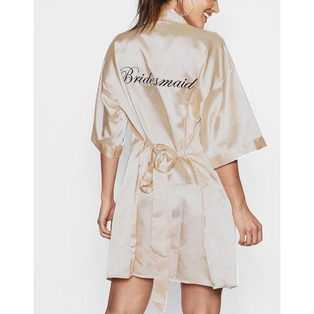 (155-165cm) Satin Morgenmantel Party Accessoire Bridesmaid Seiden Robe Junggesellinnenabschied - Champagner / Braun