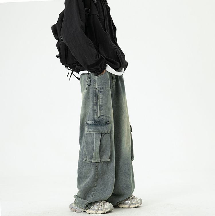Neonity Wear - Mid Rise Washed Wide Leg Cargo Jeans