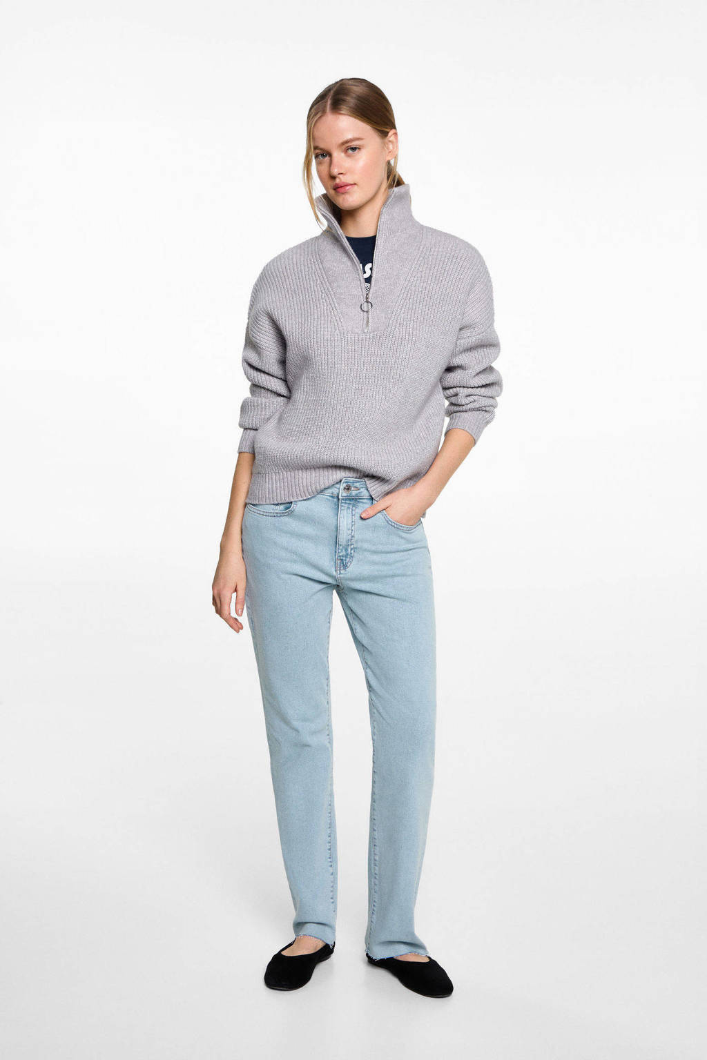 MANGO TEEN straight regular waist light blue denim