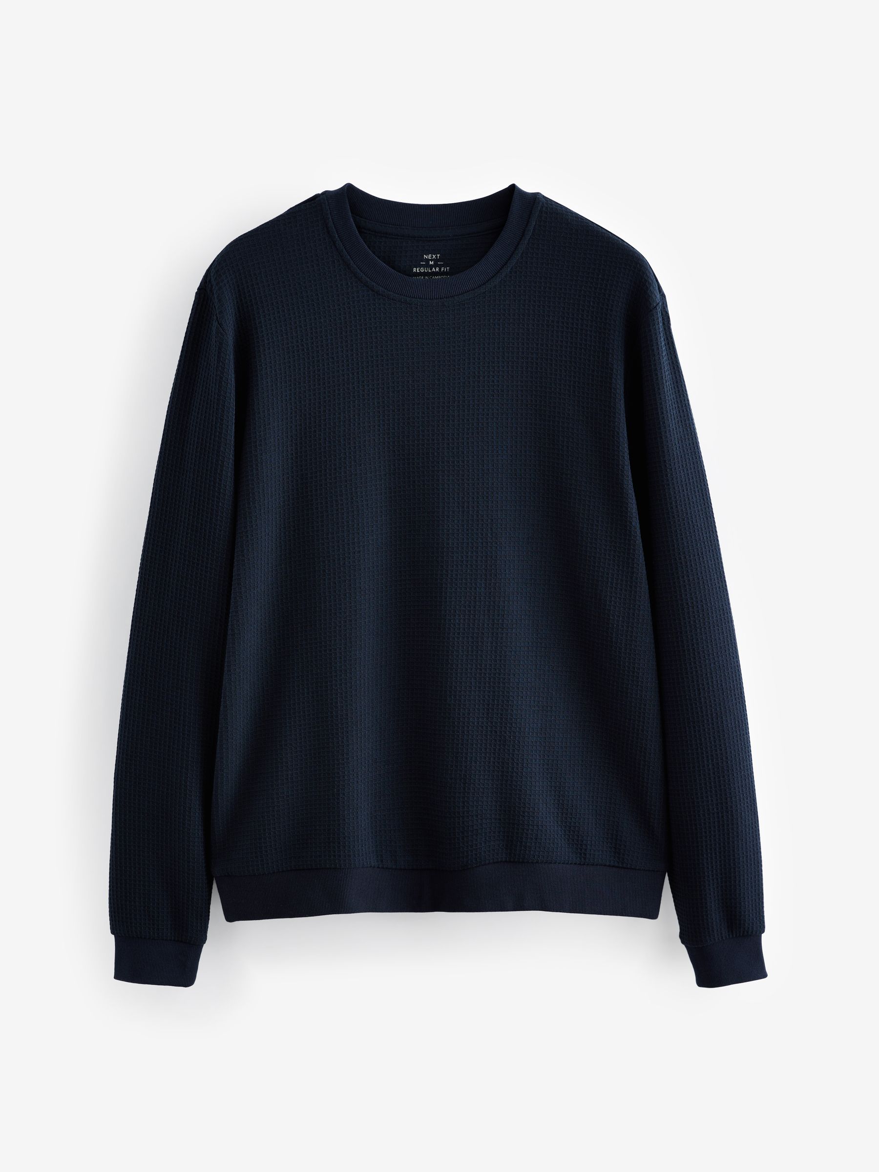 Donkerblauw - Zachte pyjama met top met wafeldessin en lange mouwen