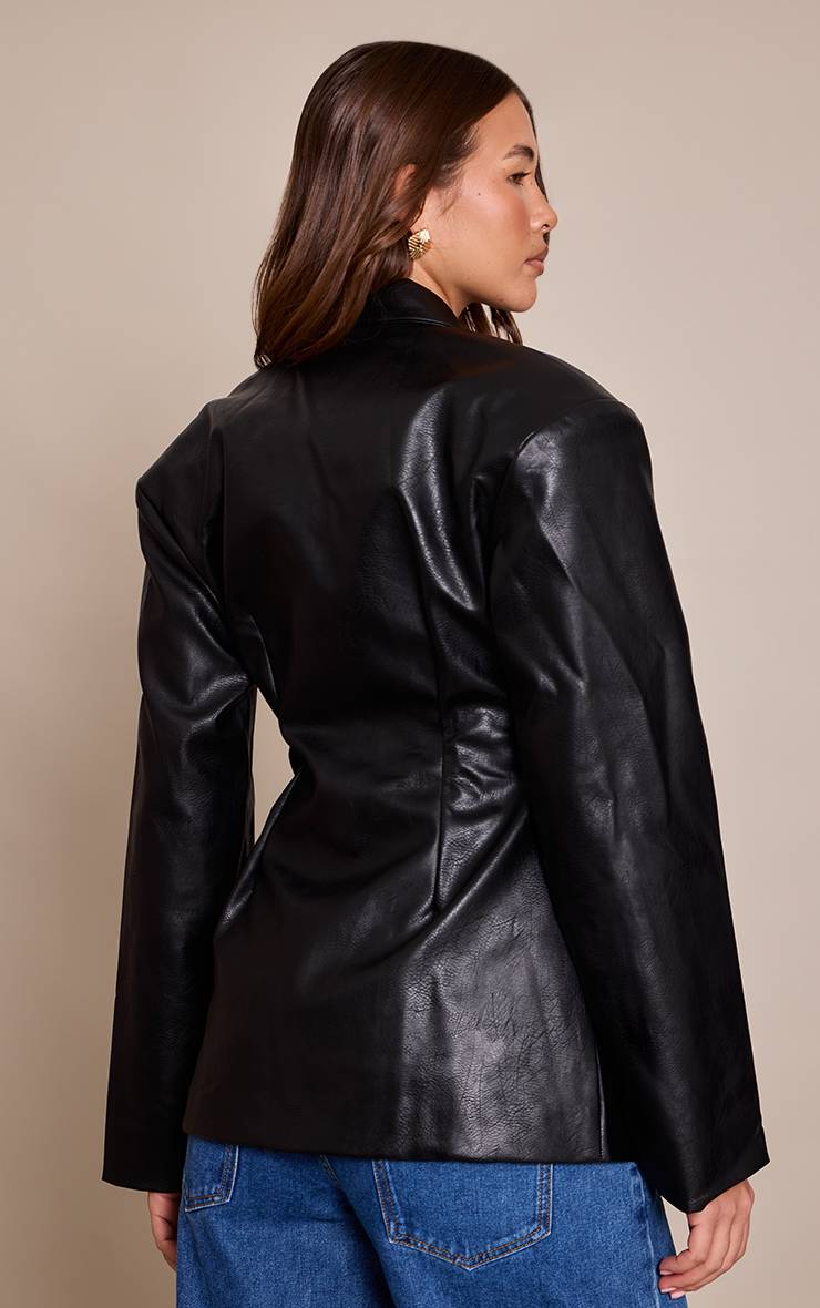Noir Blazer Cintré En Synthétiquecuir
