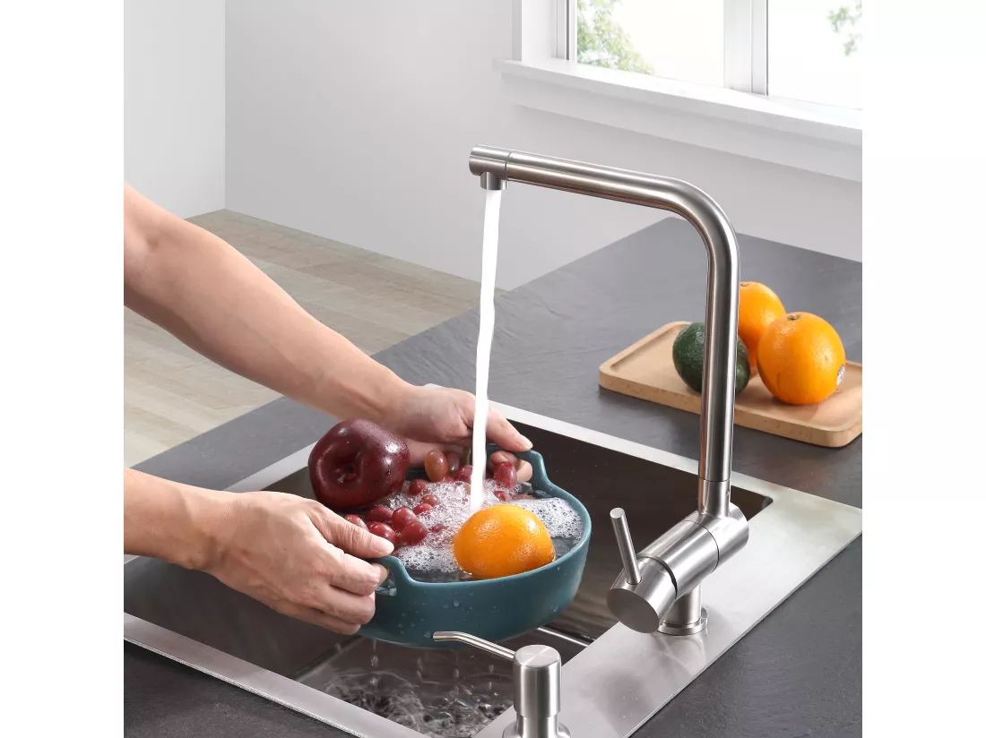 Cecipa max Mitigeur Cuisine Rabattable, Robinet Cuisine avec Poignée Pliable Contre Fenêtre, Mitigeur Evier Acier inoxydable Brossé,EU Modèle