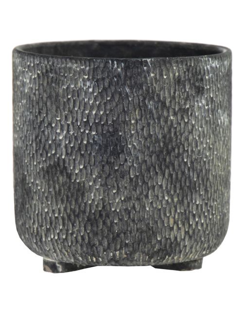 Mega Collections Binnenpot Diara Dent Cylinder - Bloempotten - Ø18x19 cm Donkergrijs