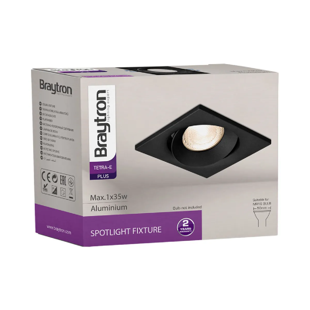 Braytron Fixation spot Tetra-E4 - Carré - Orientable noir
