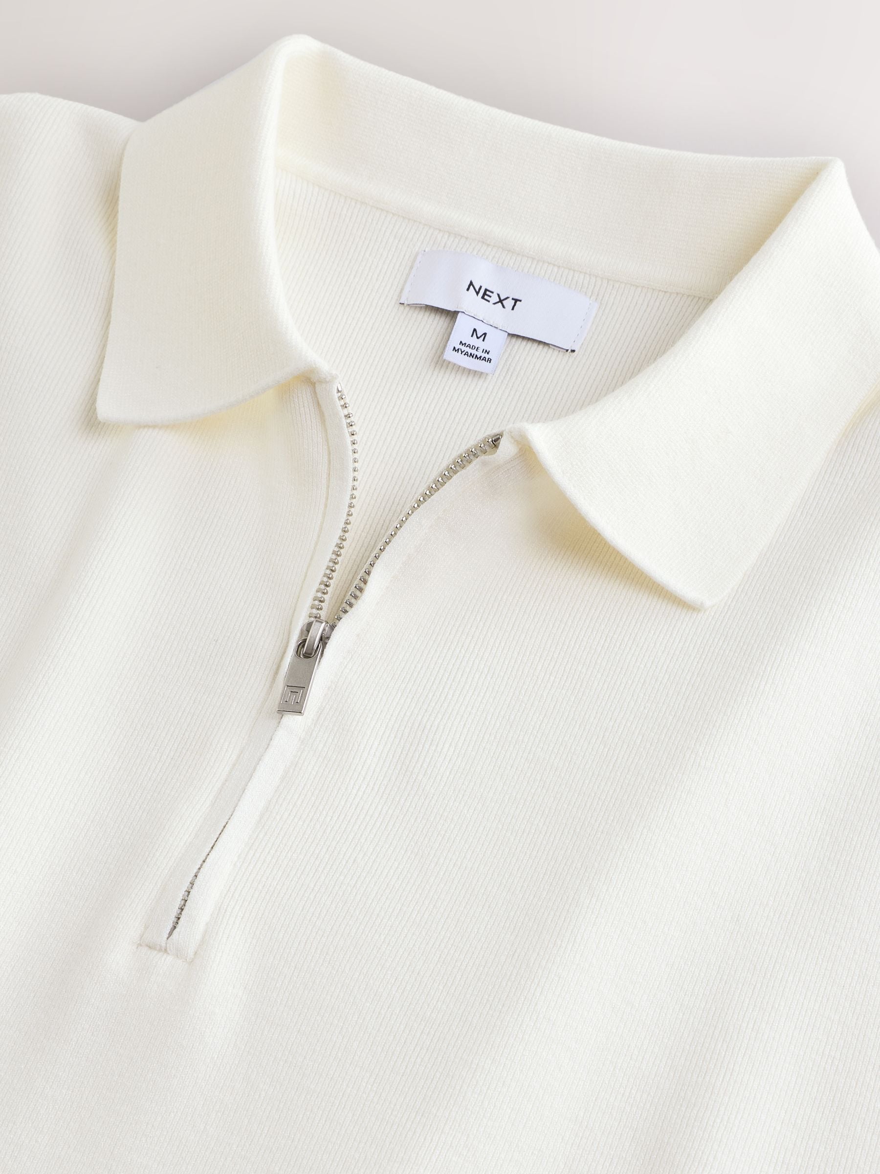Ecru wit - Relaxed Fit Premium middelzwaar gebreid poloshirt met korte mouwen