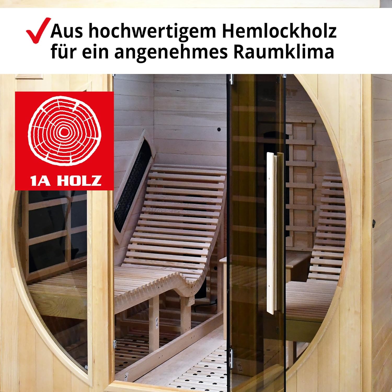 Hecht premium Infrarotkabine Sauna Keramik und Flächenstrahler, Farblichttherapie, Relaxliegen für 2 Personen – 180x180x190 cm – Infrarotsauna mit MP3-Player, Radio und Ionisator