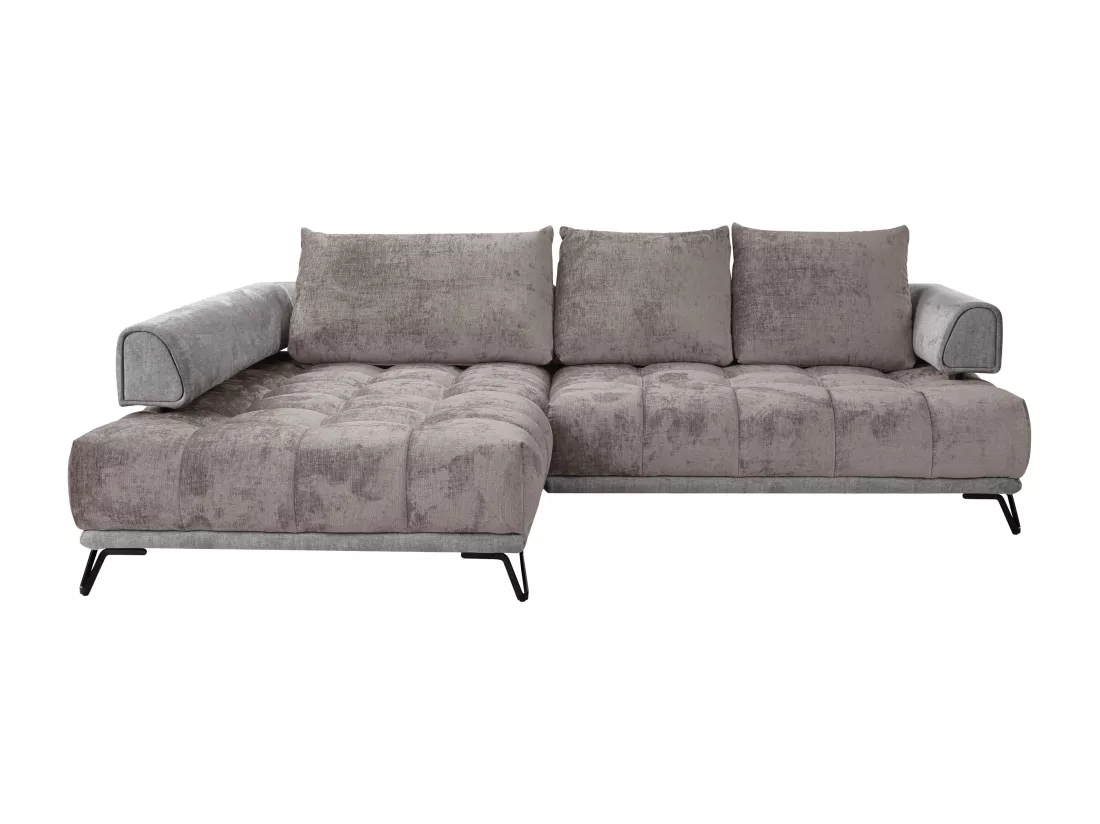 Canapé d'angle gauche en tissu et velours gris NIVORIA