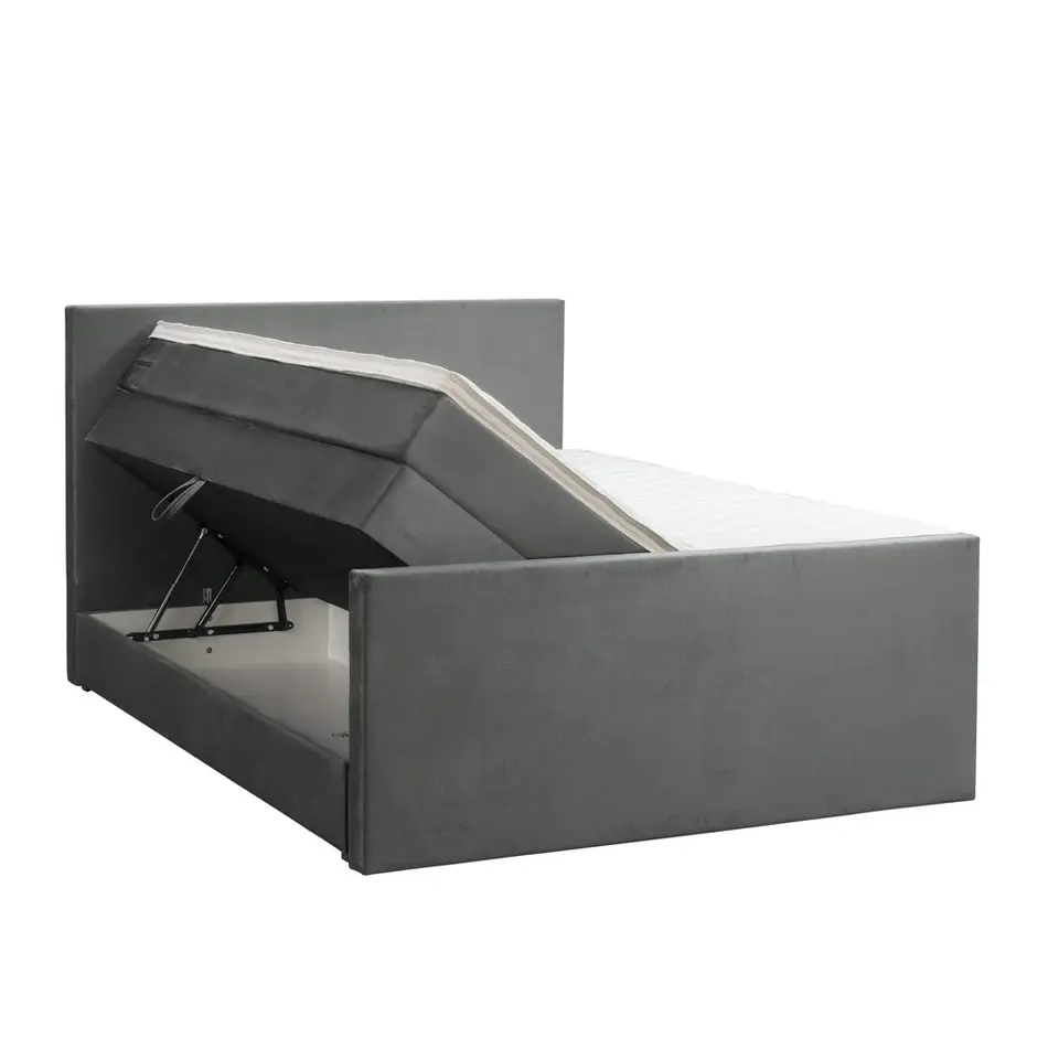 Boxspring met opbergruimte en voetbord Liv egaal - grijs - 180x200cm