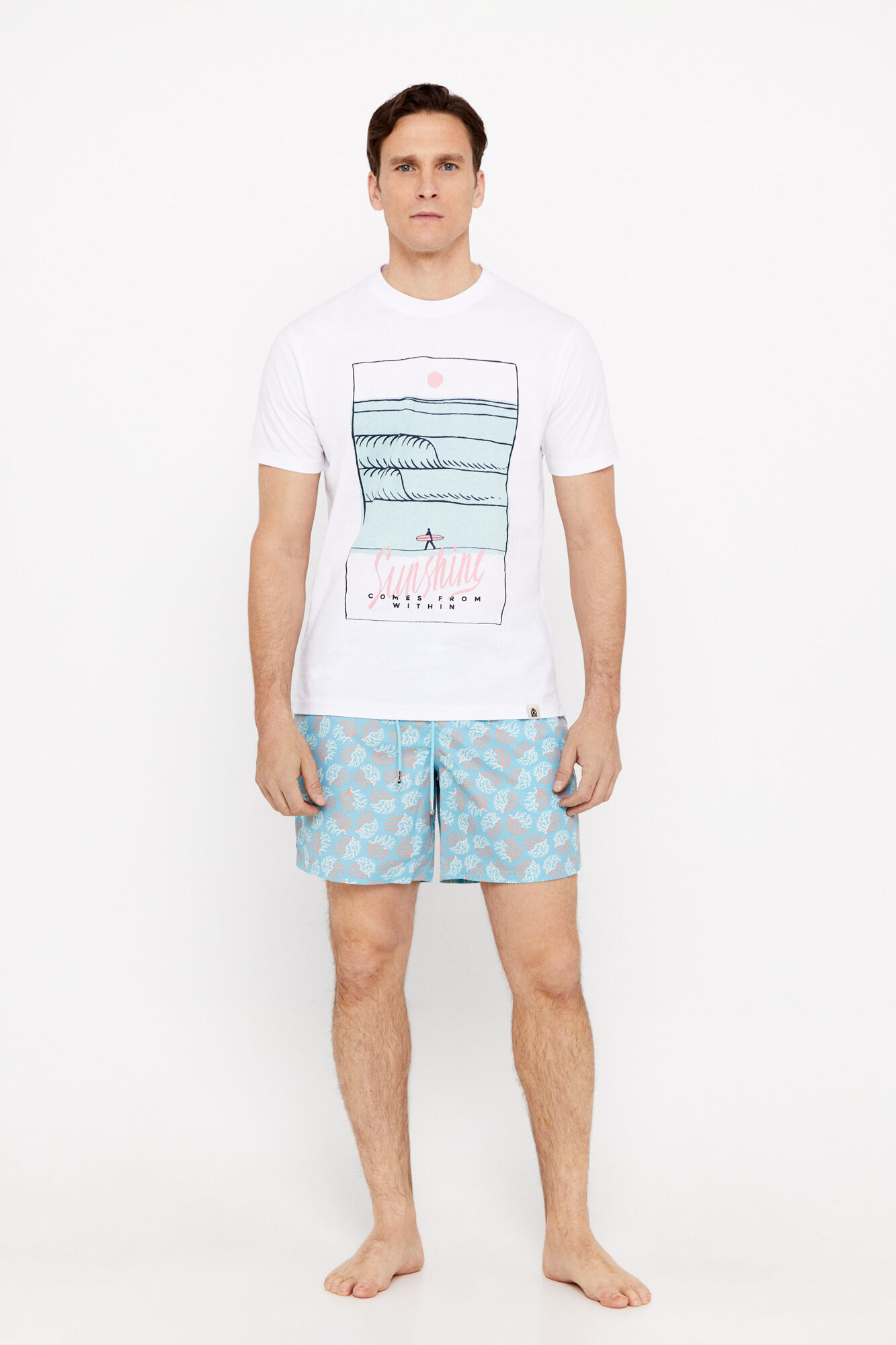 Maiô com estampa de coral - Turquesa
