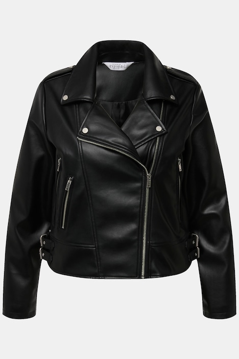 Lederoptik-Jacke, Biker-Style, Revers, Metallic-Zipper, Komplettfutter