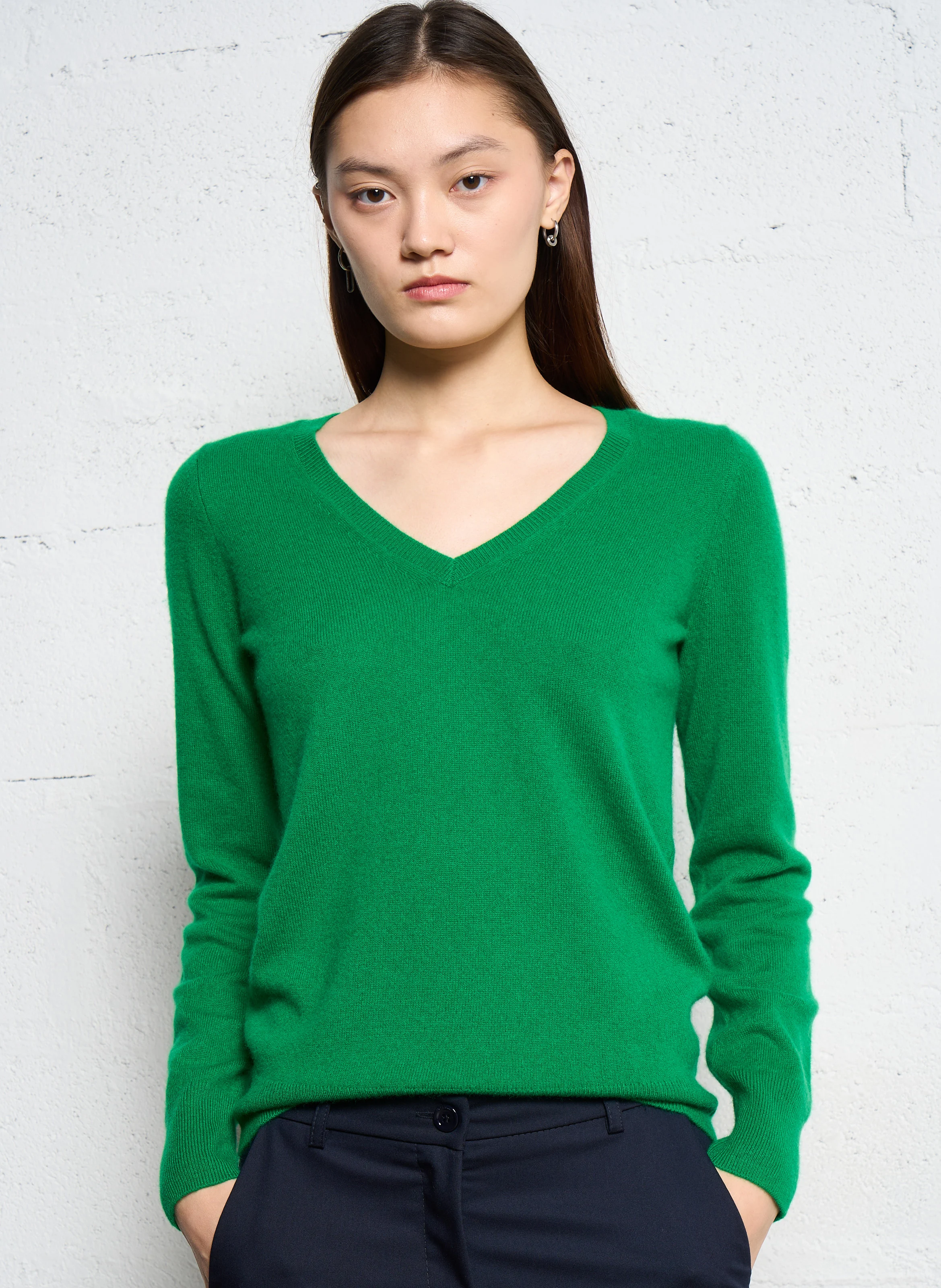 Pull droit col V en cachemire | Vert