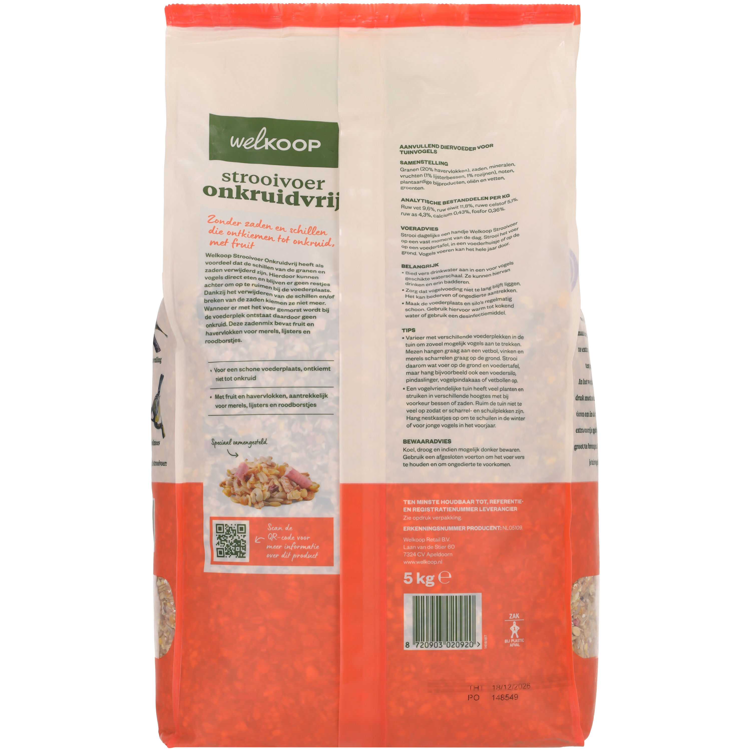 Welkoop - Strooivoer met Fruit - Onkruidvrij - Tuinvogelvoer - 5 Kilogram - Onkruidvrij